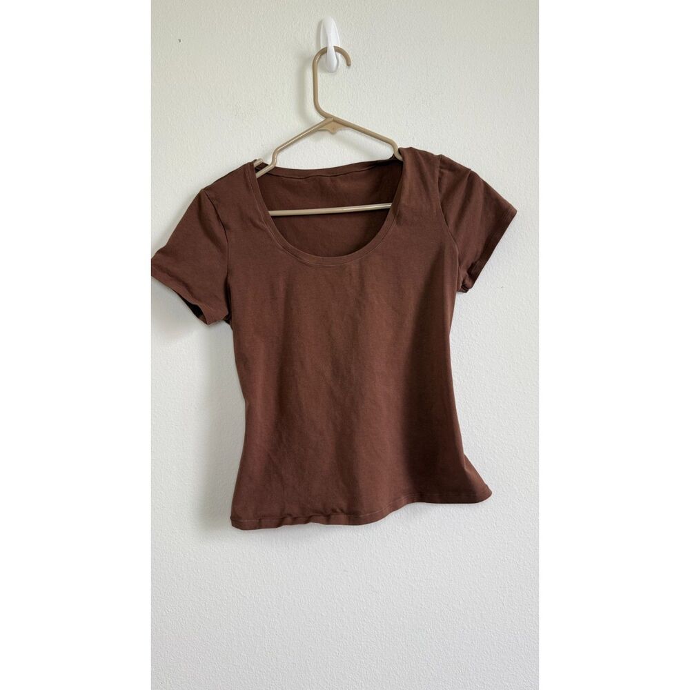 Halara Women’s Large Brown Fitted Scoop Neck Short Sleeve Stretch Top